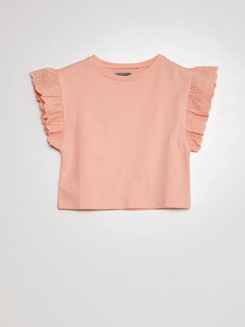 T shirt avec manches en broderies anglaises ROSE