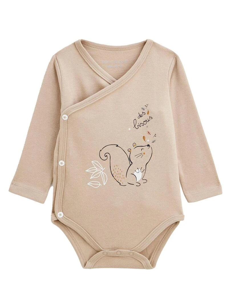 Lot de 2 bodies bébé manches longues ouverture croisée Noisette Ecru