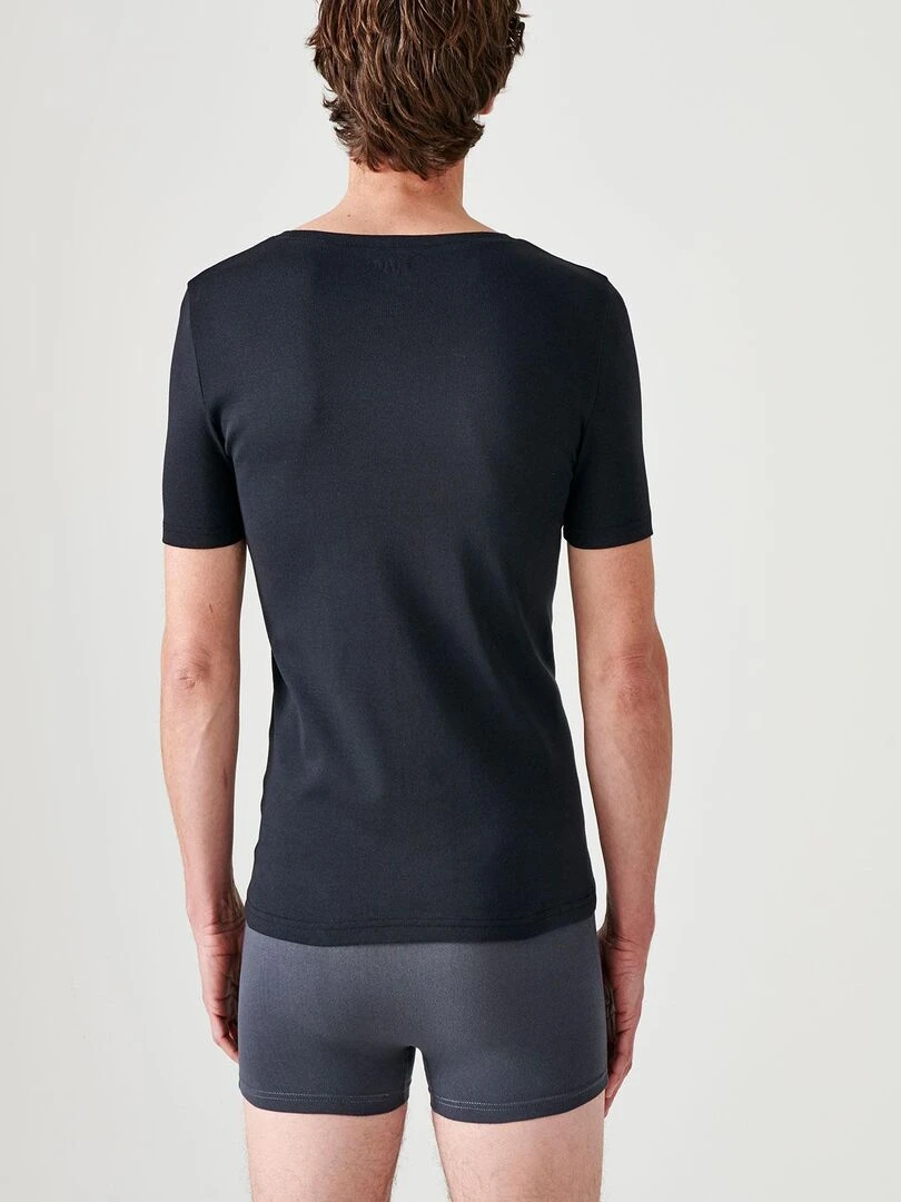 Lot de 2 t shirts col rond  manches courtes  Essential pur coton peigné   Damart   Noir