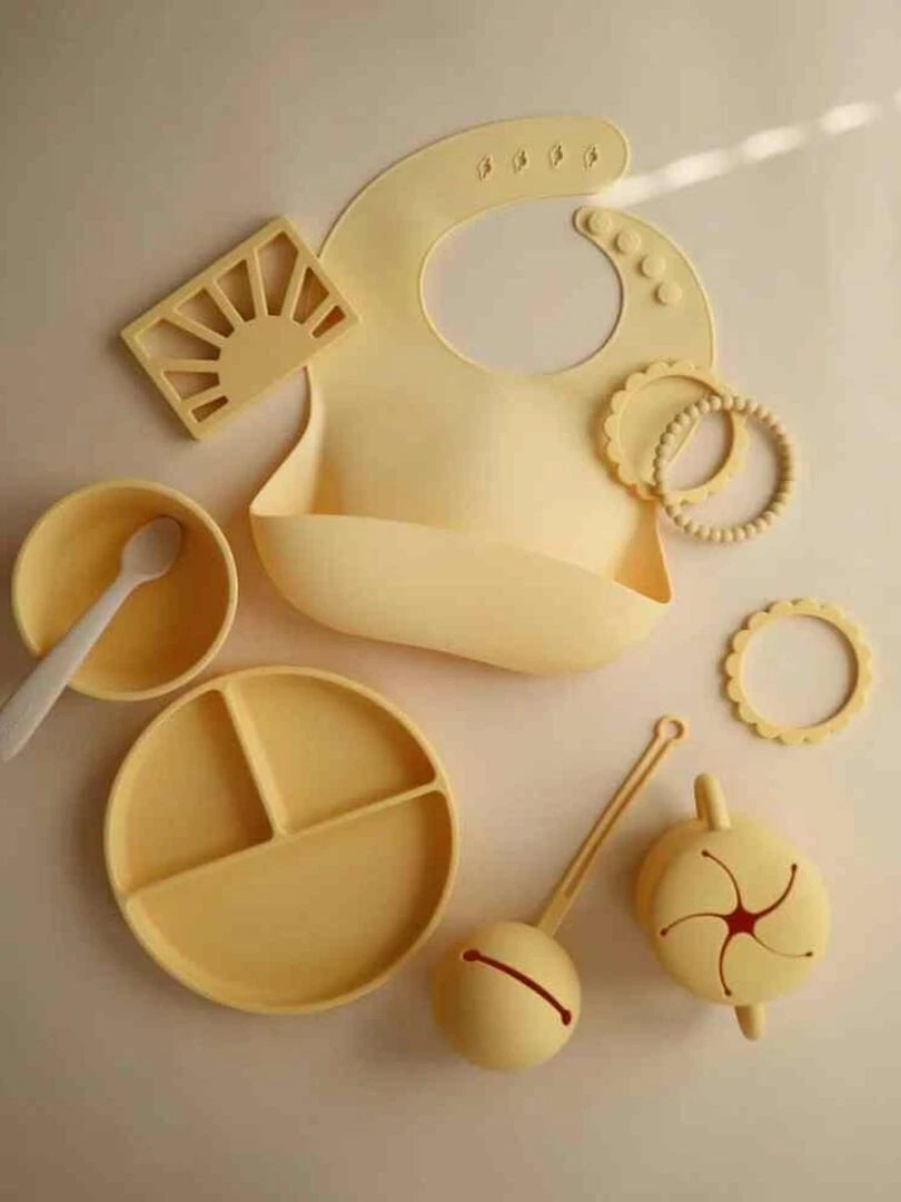 Assiette à compartiments en silicone avec ventouse Pale Daffodil Jaune