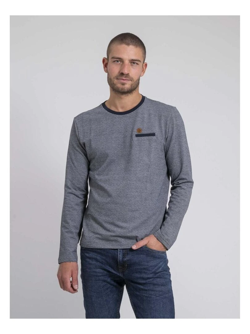 T shirt manches longues col rond pur coton JARAMOJI Bleu marine