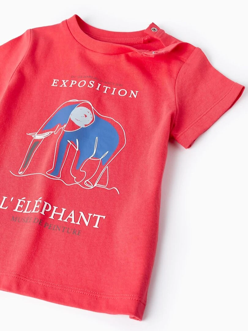 T Shirt De Coton Pour Bébé Garçon 'Éléphant' manches courtes   Rouge
