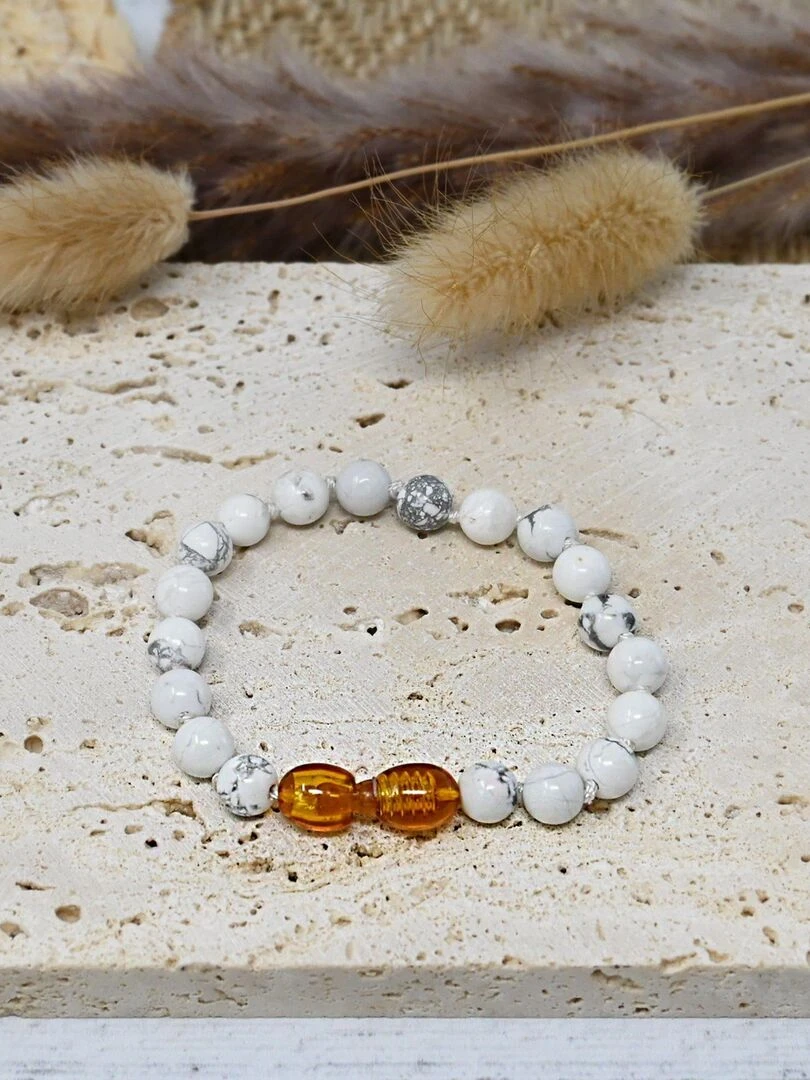Bracelet Bébé Pierres naturelles : Magnesite & Howlite Blanc