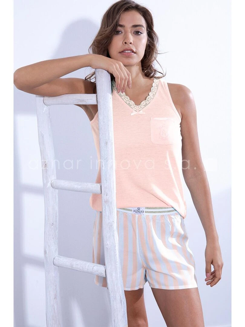 Pyjama short débardeur Classic Stripes   Rose