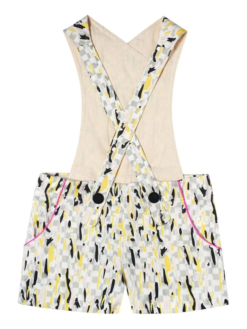 Short Salopette Été Fille 2 en 1  Coton Jaune  CHARLOTTE   'LA FAUTE A VOLTAIRE'   Blanc Jaune Noir