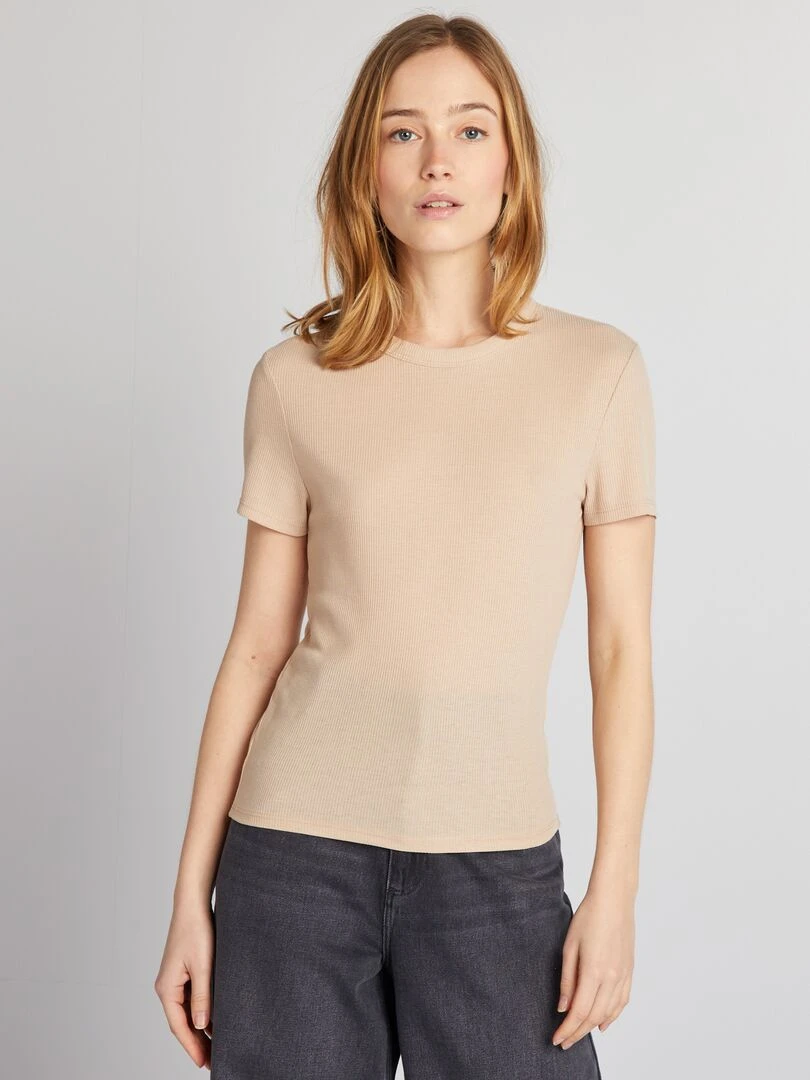 Tee shirt en maille côtelé   Nude