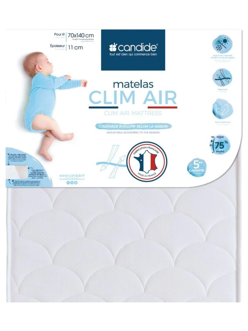 Matelas bébé Clim air 70 cm x 140 cm x 11 cm Blanc