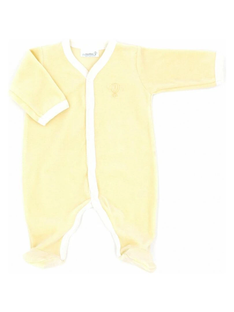 Pyjama velours 100% coton biologique 1 à 6 mois Jaune poussin