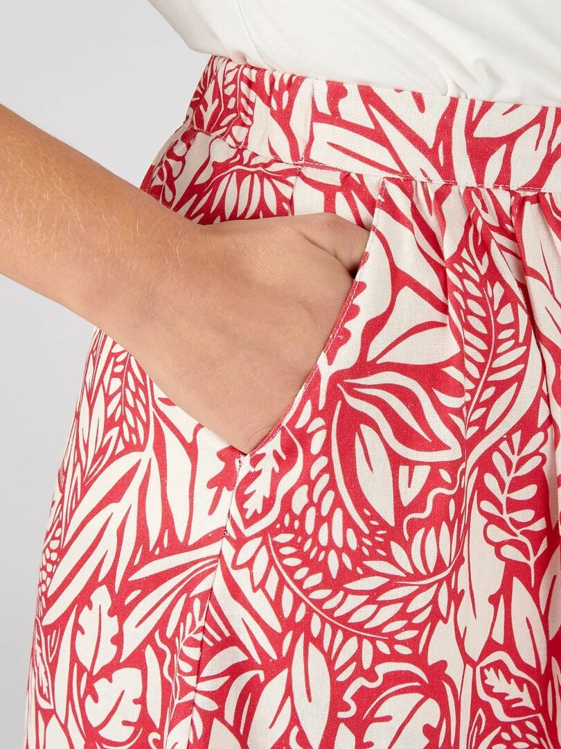 Jupe mélange lin fleurie Damart Rouge