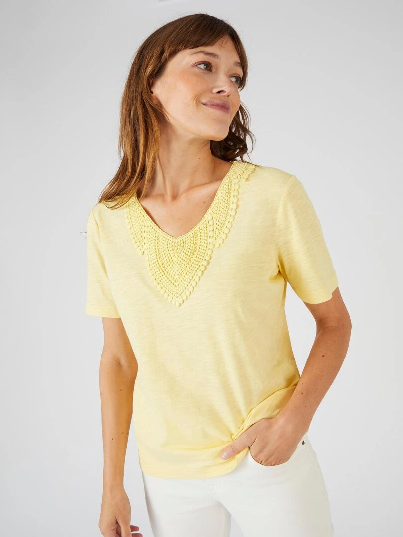 Tee shirt mélange coton biologique Damart Jaune