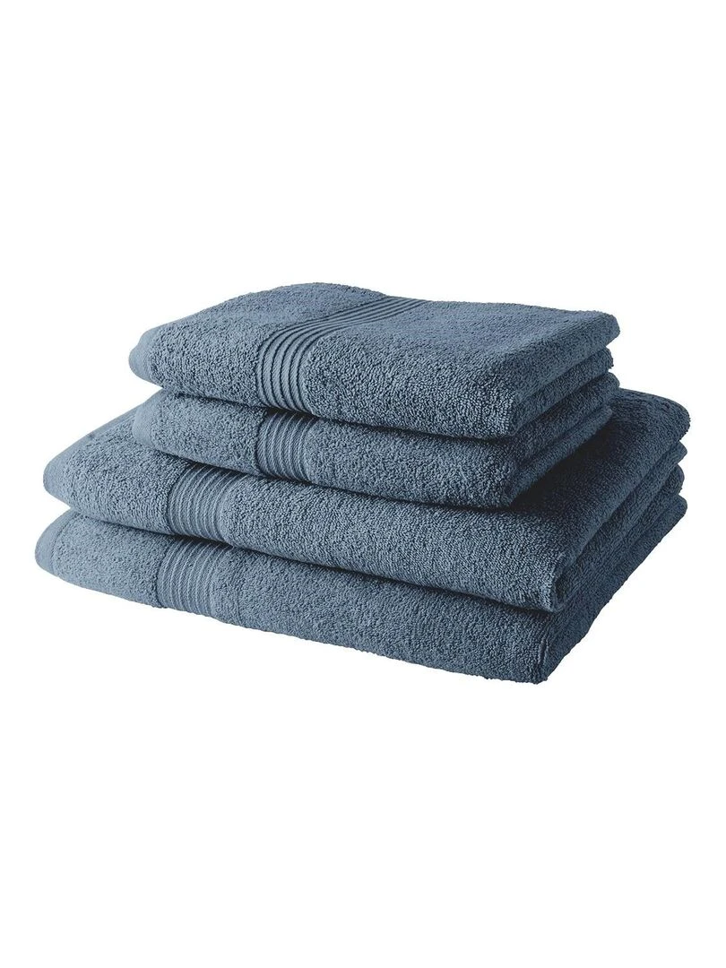 Lot de 2 serviettes de toilettes et 2 draps de bain coton uni ESSENTIAL Bleu gris