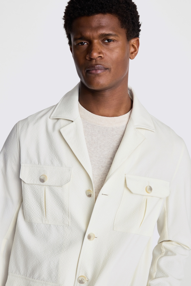 Ecru Seersucker Safari Shacket   Buy Online at Moss