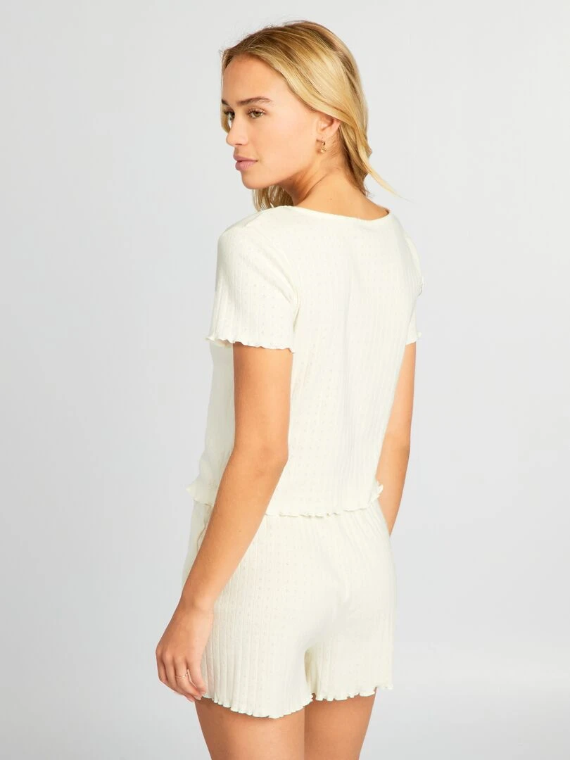 Pyjama short en maille pointelle Crème