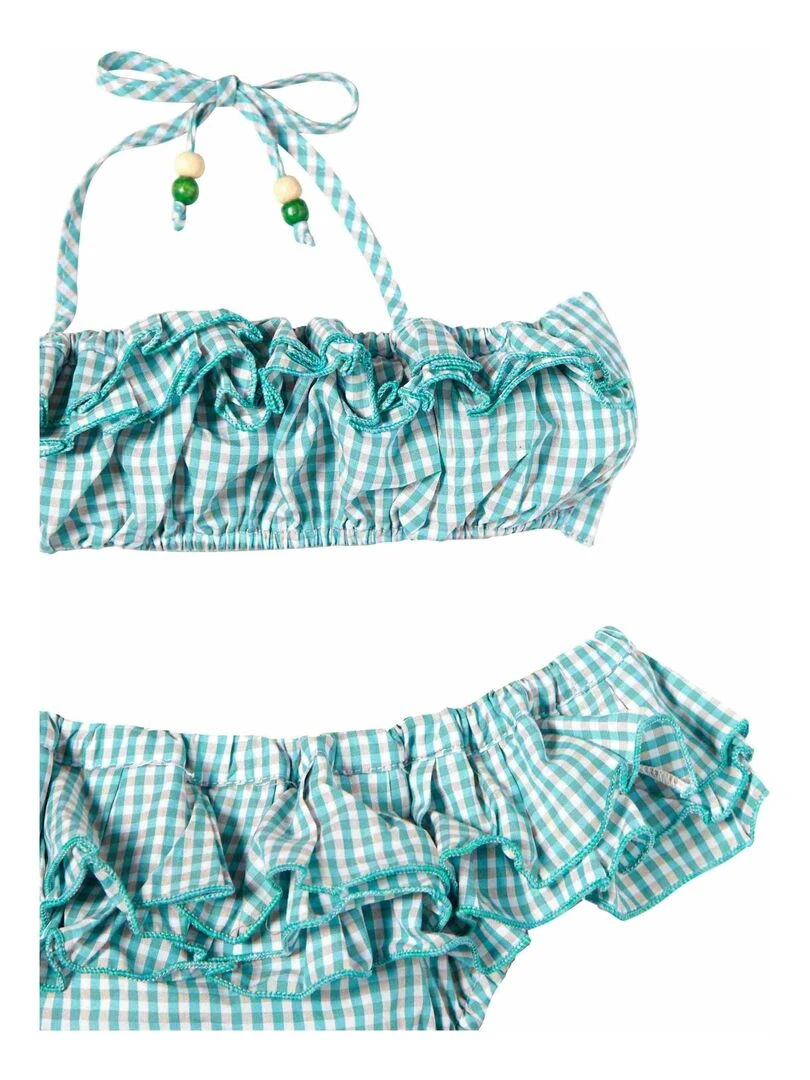 Maillot de Bain 2 Pièces Fille  Carrx Vichy Vert  SWAN   'LA FAUTE A VOLTAIRE'   Blanc Vert