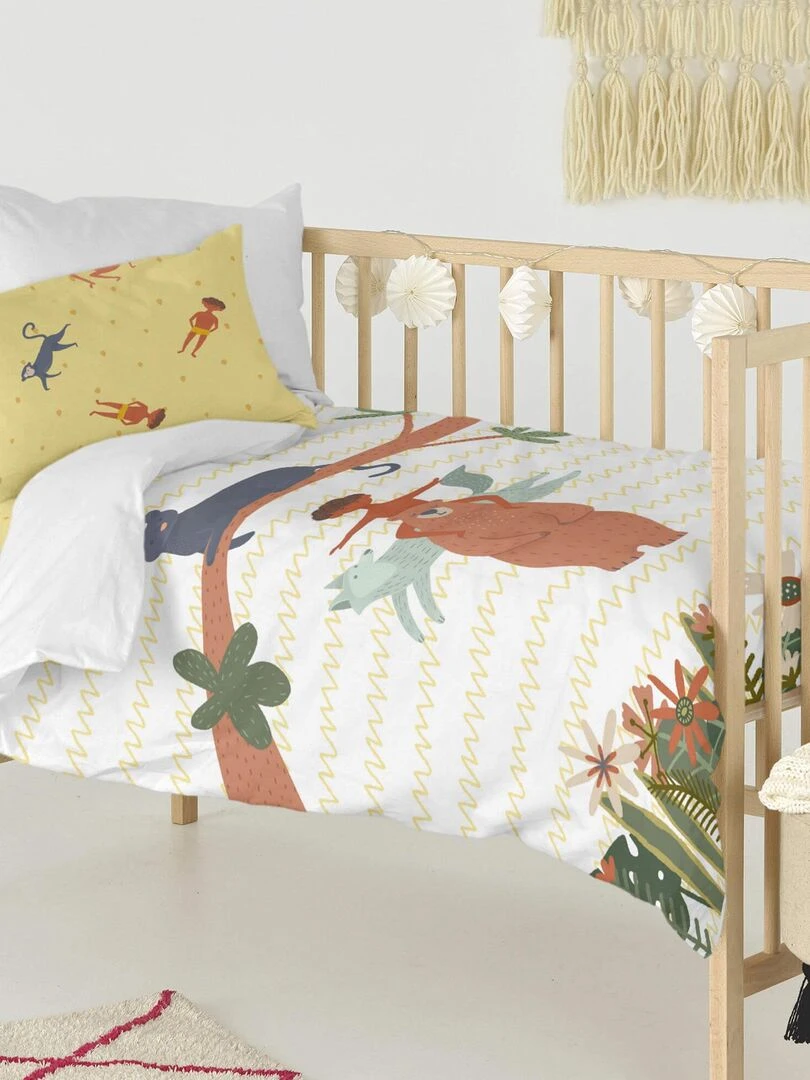 Parure housse de couette 2 pièces Jungle life "Happyfriday"   Blanc