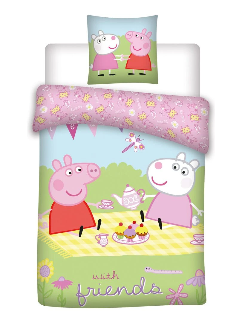 Parure de Lit Enfant Coton Réversible Friends Rose