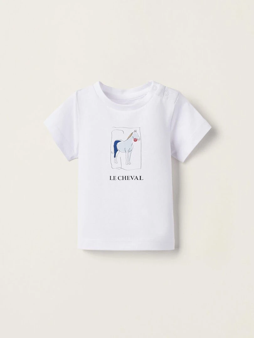 T shirt en Coton pour Nouveau Né 'Cavalo' manches courtes Blanc