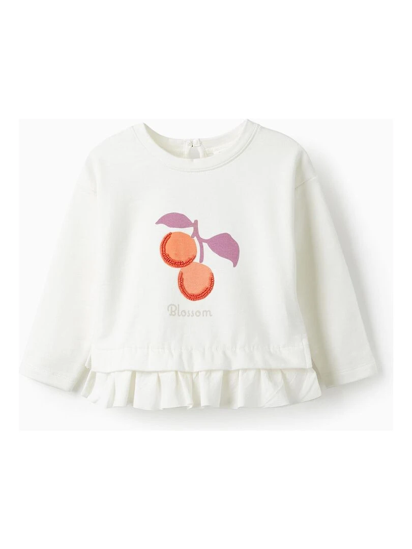 Pull avec Volants et Perles pour Bébé Fille 'Blossom' SICILIAN DAYS Blanc