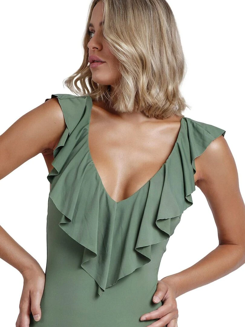 Maillot de bain 1 pièce préformé à volants Summer Frill   Vert