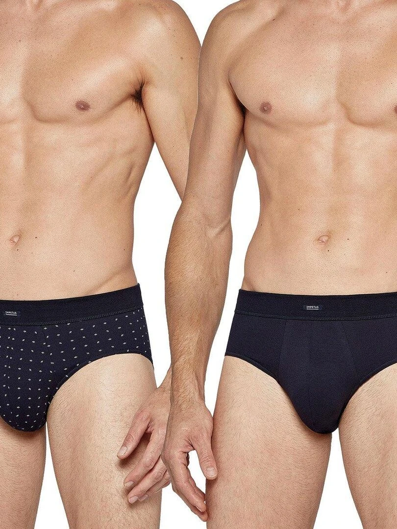 Pack 2 slips uni et imprimé en coton ceinture tubulaire Azurite Bleu