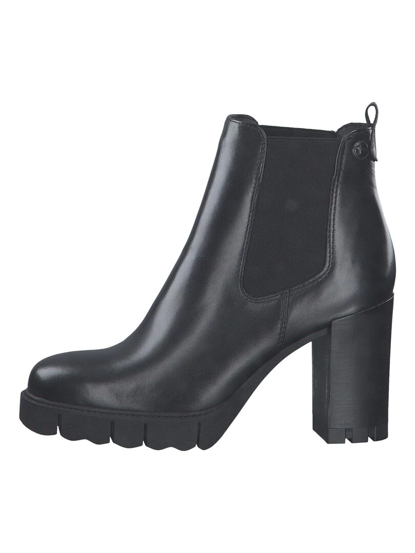 Bottine à Talon Cuir Tamaris Noir