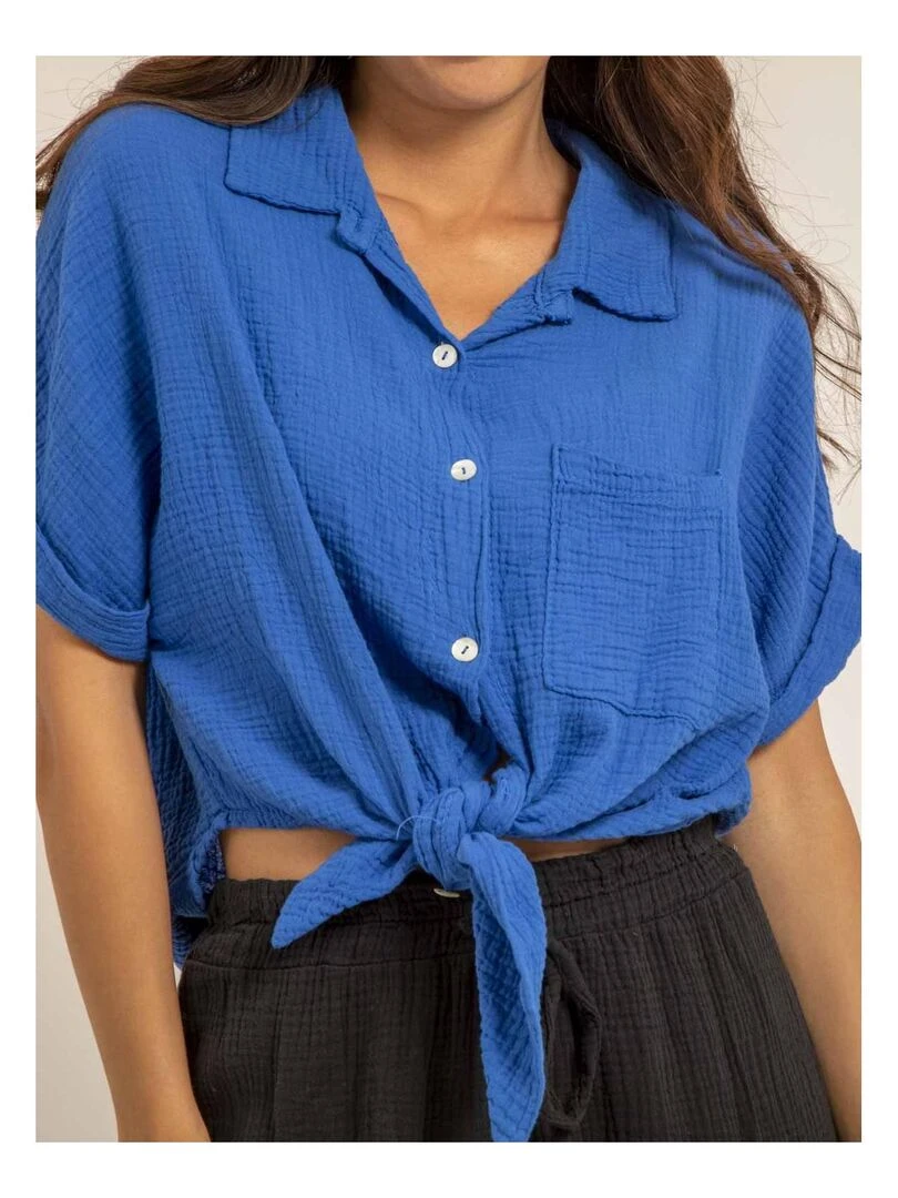 Chemise manches courtes gaze de coton ODETTE   Bleu roi