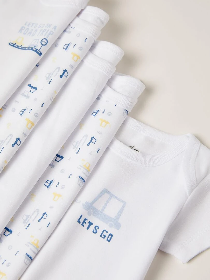 Bodies 100% coton manches courtes essentials line  lot de 5 'Zippy'   Blanc