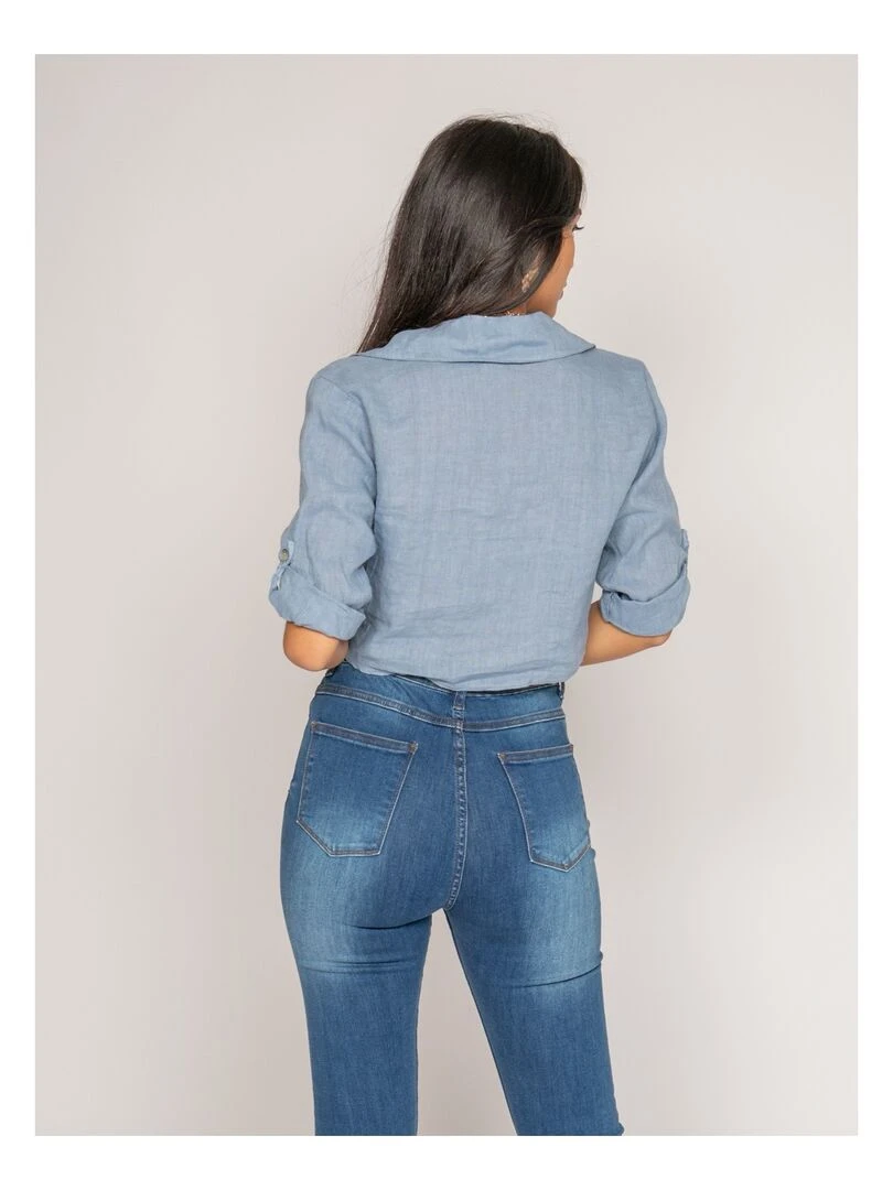 Chemise courte lin ORTHENSE Bleu