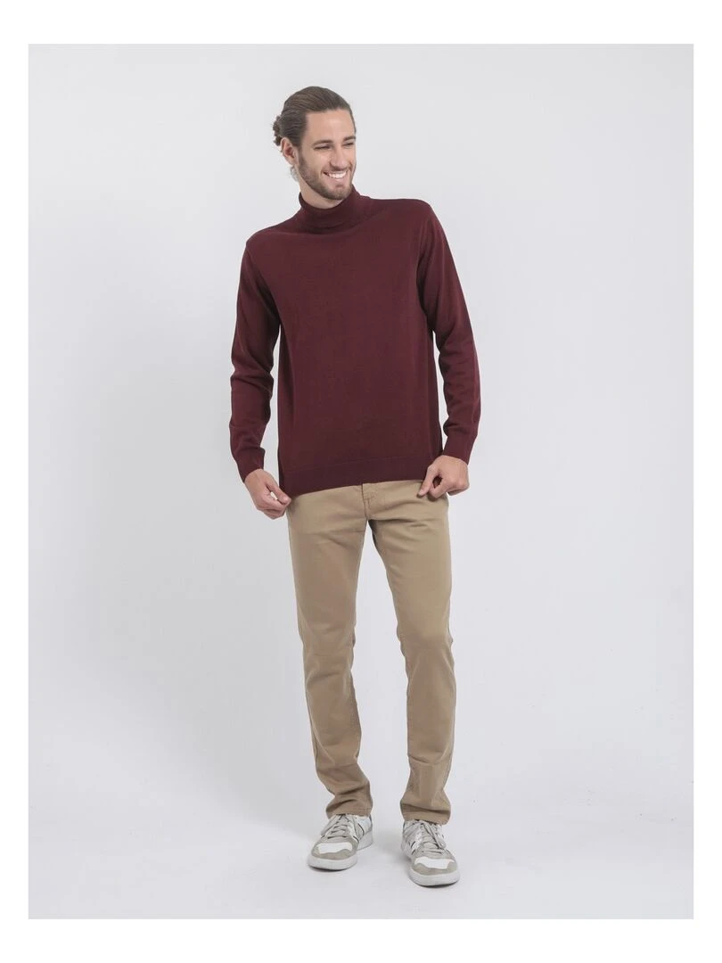 Pull col roulé pur coton LODIRK   Bordeaux