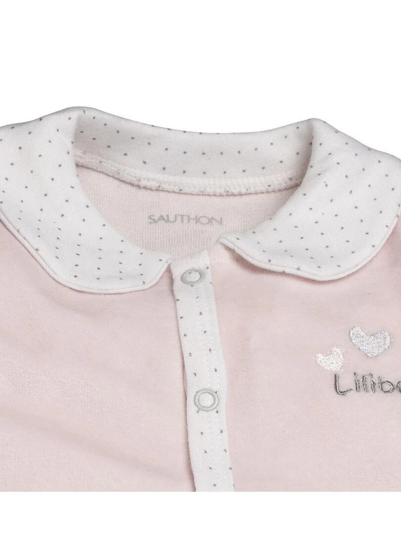 Pyjama bébé à manches longues en velours SAUTHON Rose
