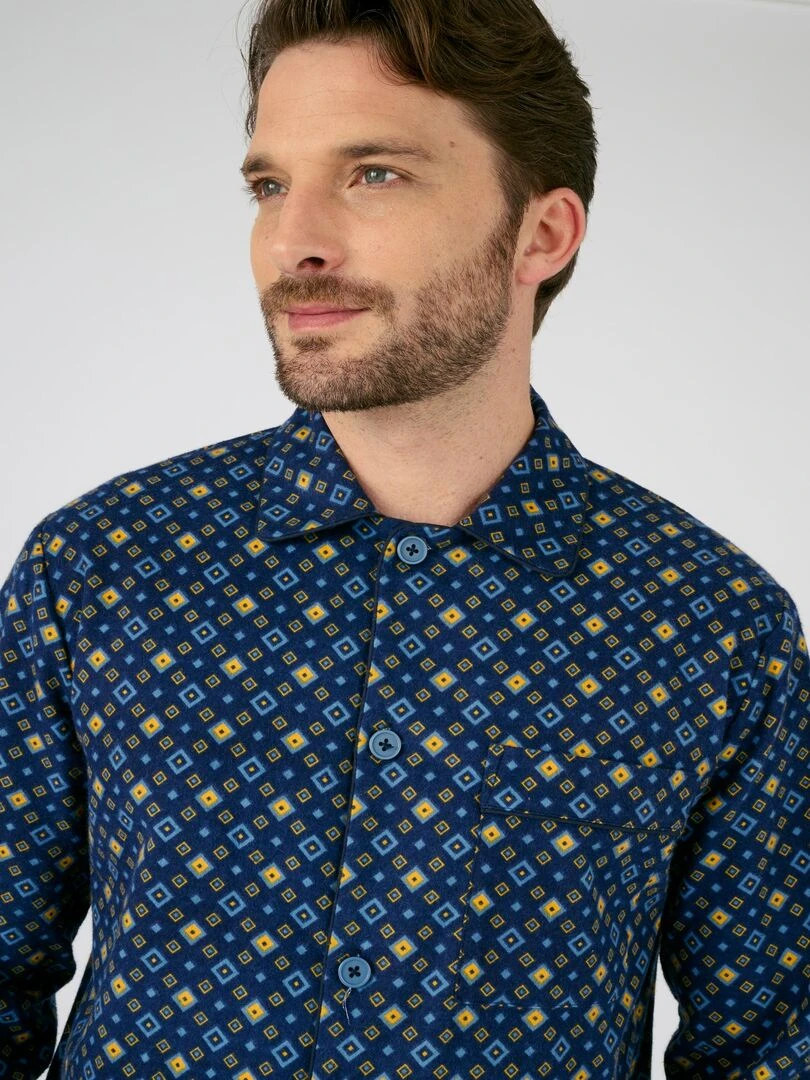 Pyjaveste flanelle grattée pur coton Damart Bleu marine