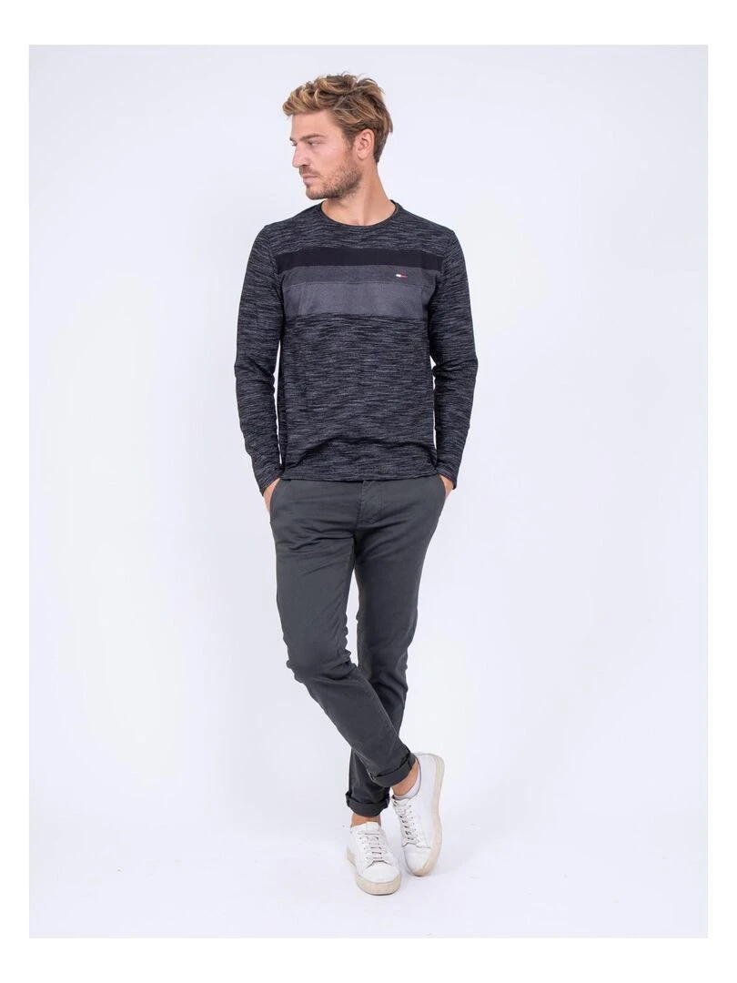 T shirt manches longues col rond pur coton JUPAX   Noir