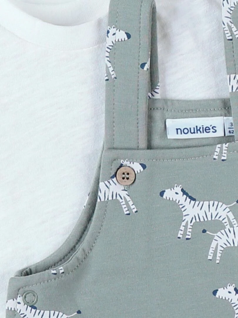 Set salopette zèbres + t shirt  écru/eucalyptus   Noukie's   Vert