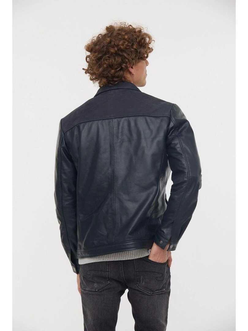 Lee Cooper   Blouson cuir  YOCTAVIO   Bleu marine