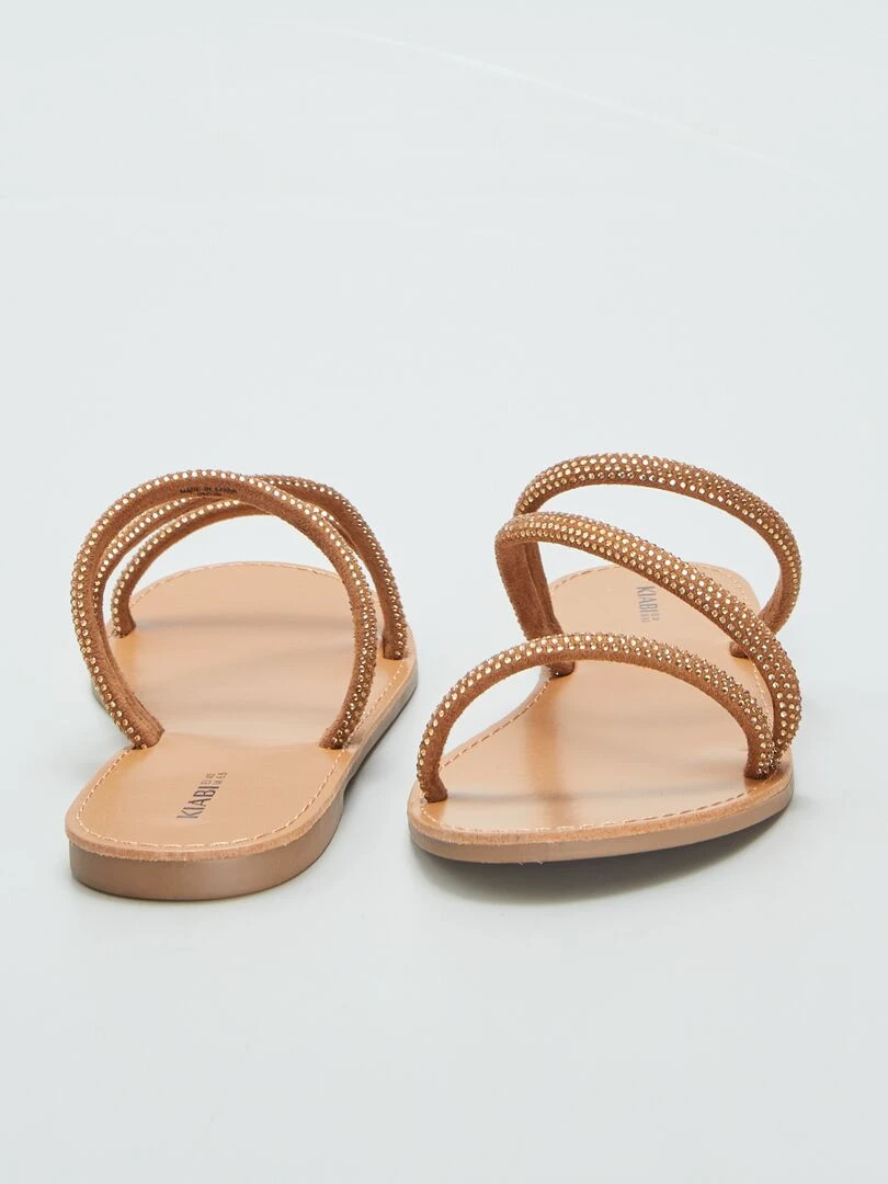 Mules avec brides à strass   Marron