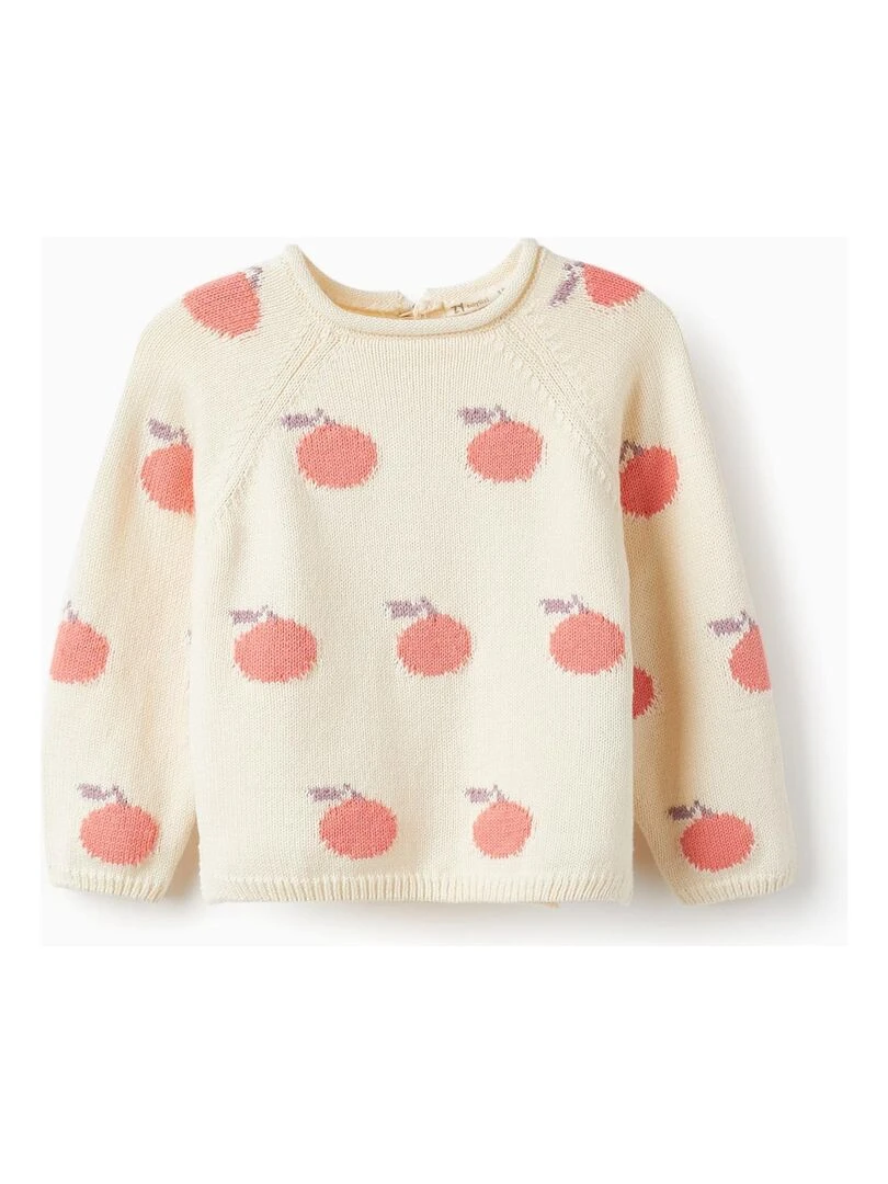 Pull en Maille de Coton pour Bébé Fille 'Apricots' SICILIAN DAYS Ecru