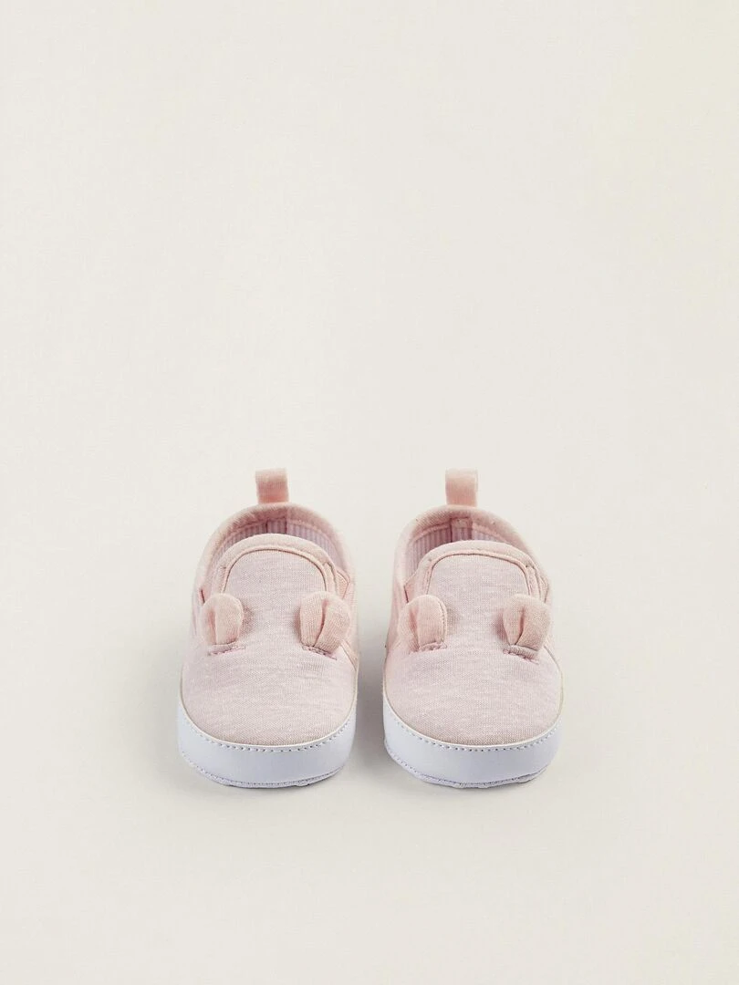 Baskets en tissu et cuir avec oreilles pour nouveau né NATURE TAKEOVER Rose