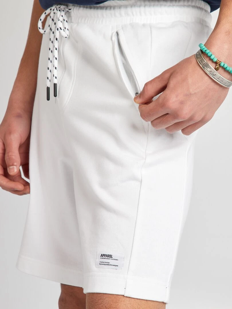 Short en molleton avec poches zippées   blanc