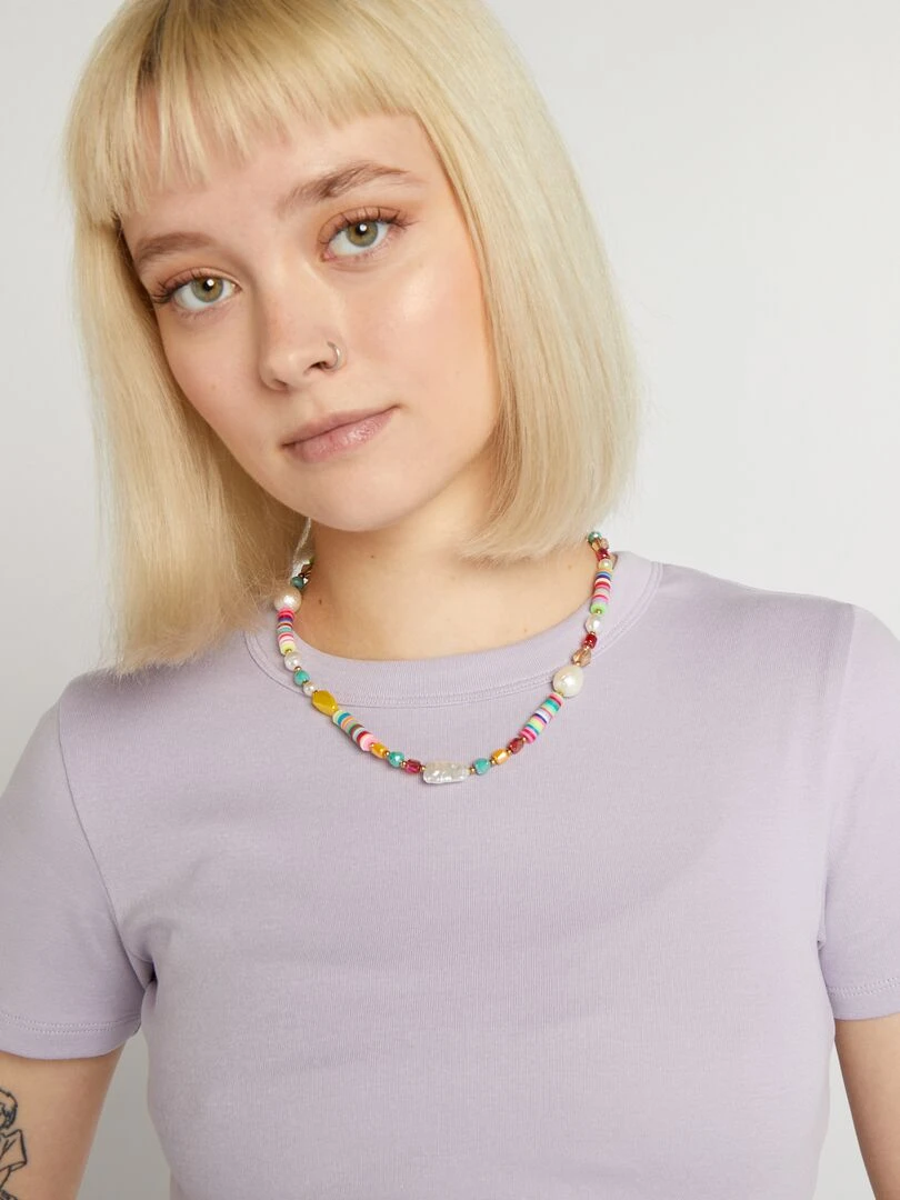 T shirt cropped manches courtes   Lila