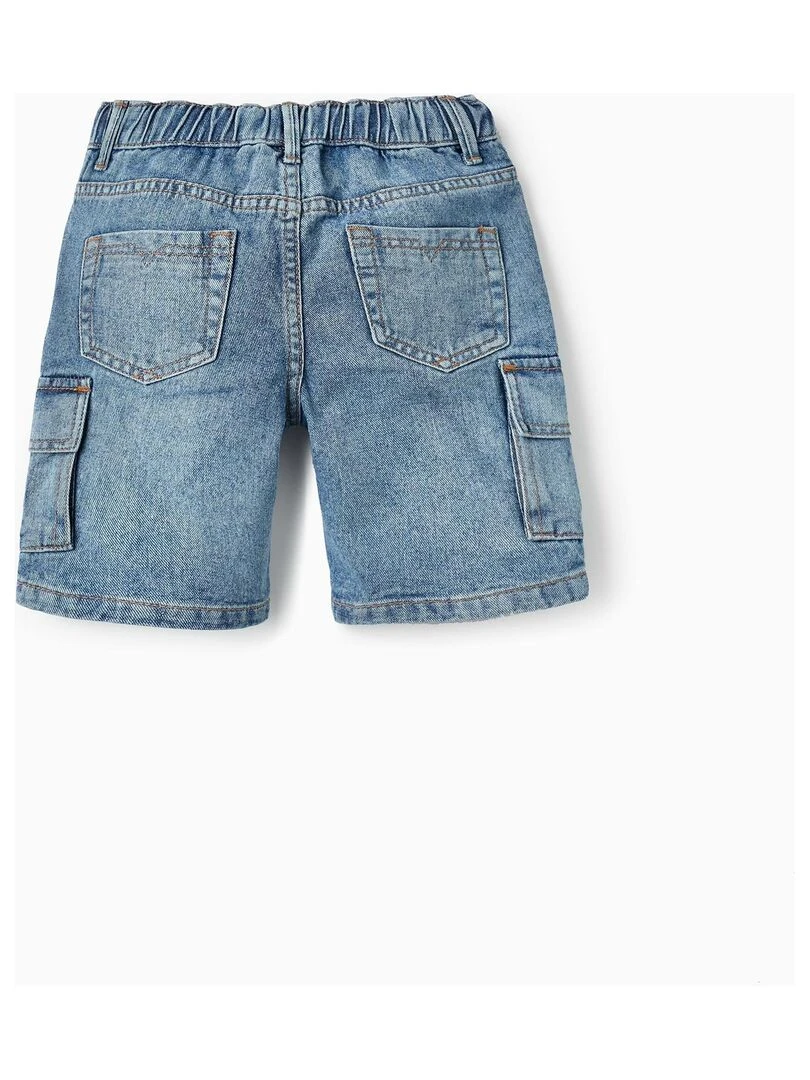 Shorts en jean en coton avec poches cargo pour garçon SICILIAN DAYS Bleu clair