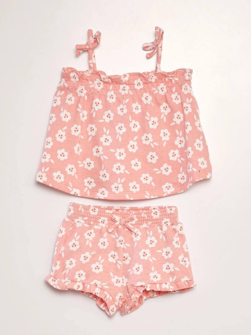 Ensemble short + débardeur imprimé 2 pèces Rose