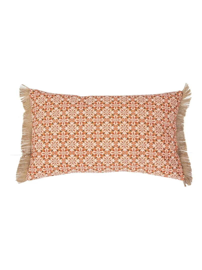 Coussin en coton imprimé avec pompons AFRICA 'Deko&co'   Blanc Noir Gris