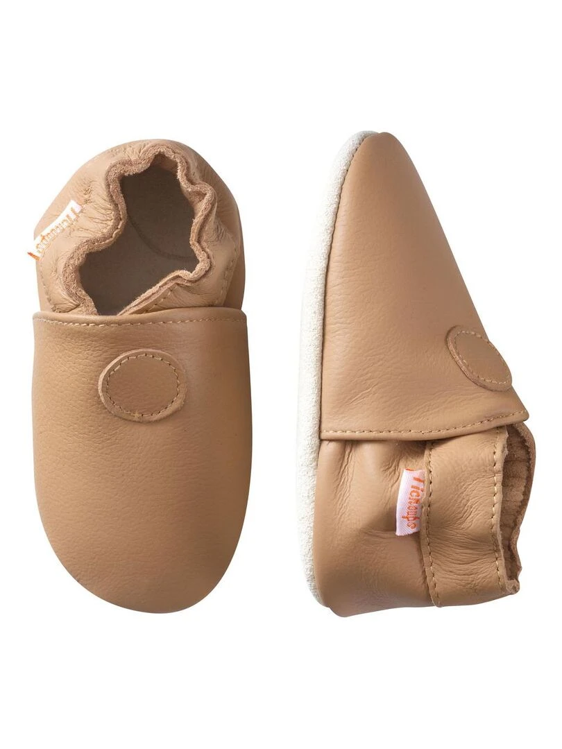 Chaussons bébé cuir souple Uni Marron clair