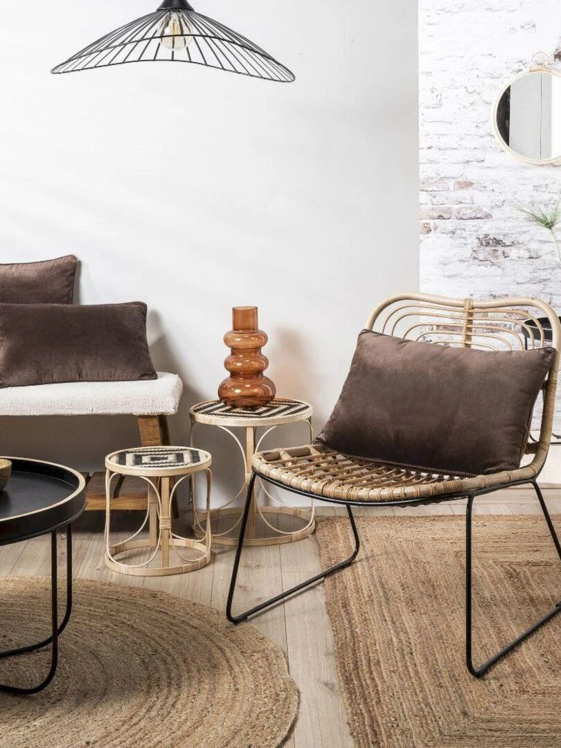 Coussin en velours avec contour perlé 'Deko&co'   Marron chocolat