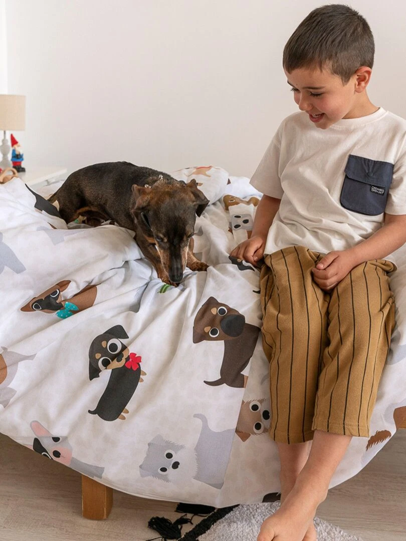 Parure housse de couette 2 pièces Dogs "Happyfriday" Gris Marron