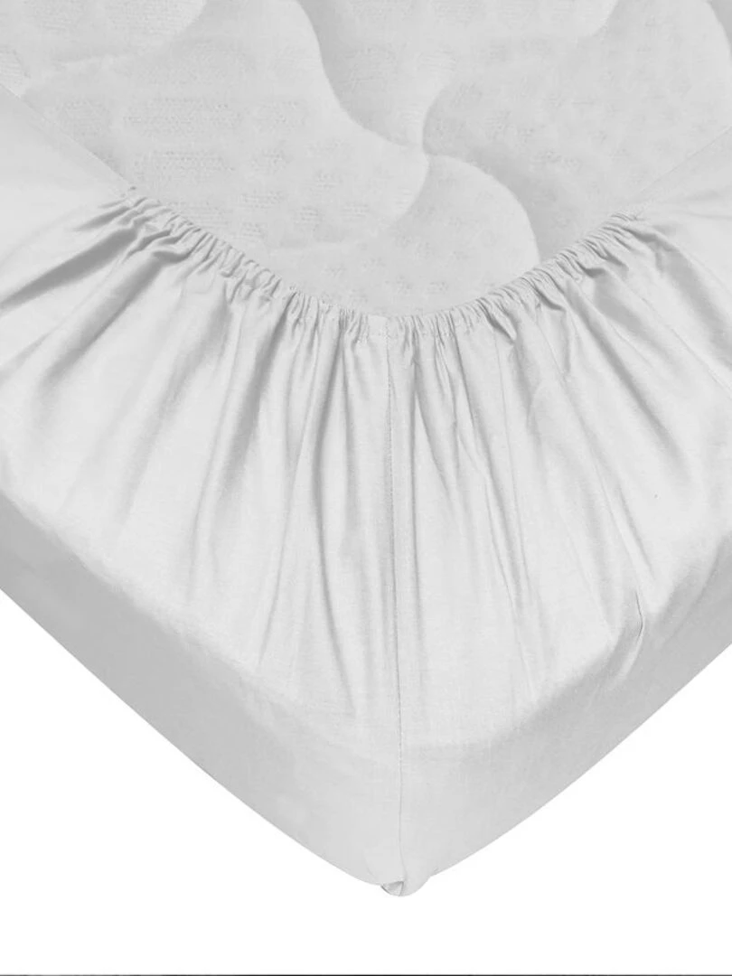 Drap housse 100% coton 57 Fils Blanc   180 x 200 cm   Bonnet 30 cm   Blanc