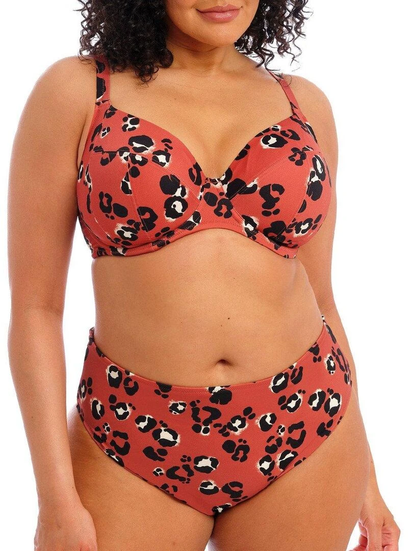 Bas de maillot léopard taille haute Kotiya   Rouge