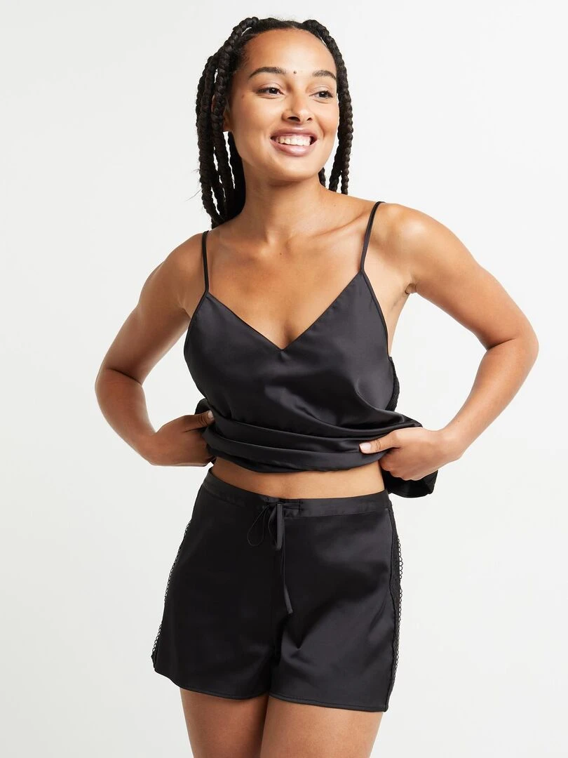 Short satin Chimene RougeGorge Lingerie Noir