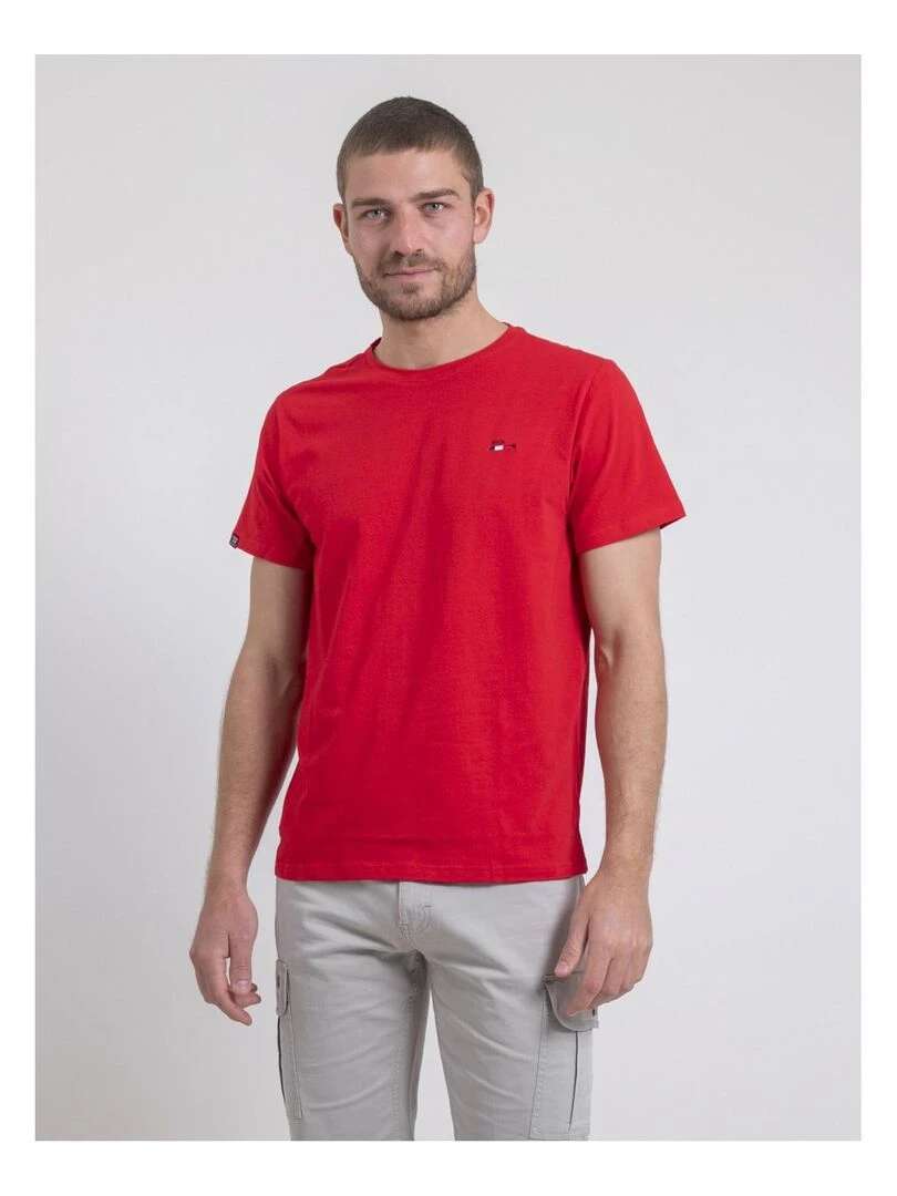T shirt col rond pur coton NEROTEN Rouge