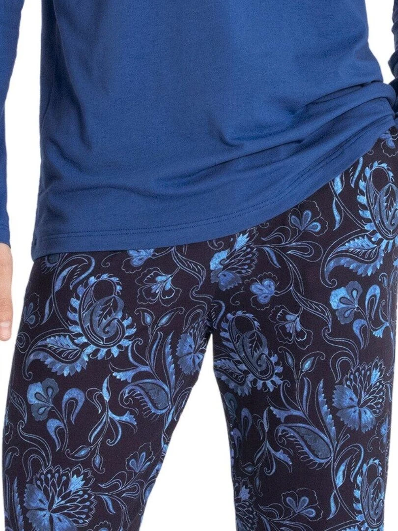 Pyjama long en lyocell et à motif cachemire Kanji   Bleu